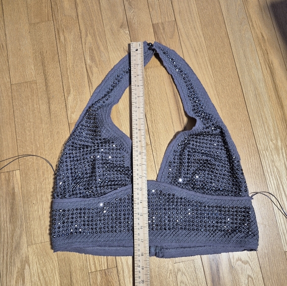 ZARA Studded Chain mail Cropped Halter Top Grey/Gunmetal Size Large - New - Picture 6 of 11